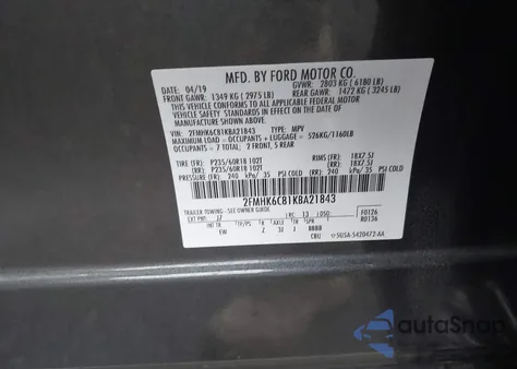 2019 Ford Flex Sel z USA, uszkodzony, nr VIN 2FMHK6C81KBA21843